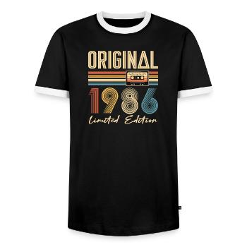 40th Birthday 40th Anniversary Original 1986 - Men's Ringer Shirt - black/white - Front - AI Model Female 172 light (172cm) & AI Model Male 178 light (178cm)