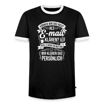 Können wir das nicht als E-Mail klären? - Männer Kontrast-T-Shirt - Schwarz/Weiß - Vorne - AI Model Female 172 light (172cm) & AI Model Male 178 light (178cm)