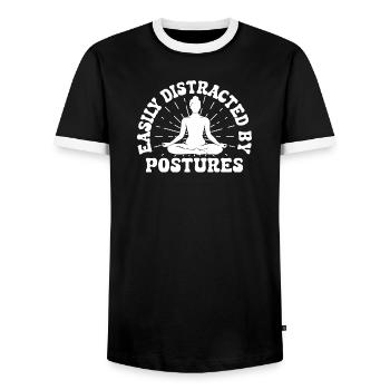 Pilates Enthusiasts Easily Distracted By Postures - Men's Ringer Shirt - black/white - Front - AI Model Female 172 light (172cm) & AI Model Male 178 light (178cm)