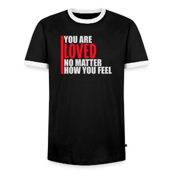 You Are Loved No Matter How You Feel Compassion - Men's Ringer Shirt - black/white - Front - AI Model Female 172 light (172cm) & AI Model Male 178 light (178cm)