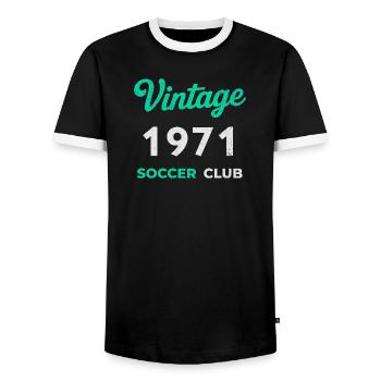 Vintage 1971 – Soccer Club Retro Birth Year - Men's Ringer Shirt - black/white - Front - AI Model Female 172 light (172cm) & AI Model Male 178 light (178cm)