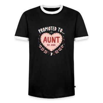 Aunt 2026 Aunt 2026 Promoted to Aunt 2026 - Men's Ringer Shirt - black/white - Front - AI Model Female 172 light (172cm) & AI Model Male 178 light (178cm)