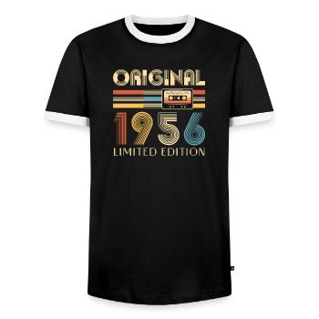 70th birthday, 70 years, original 1956 - Men's Ringer Shirt - black/white - Front - AI Model Female 172 light (172cm) & AI Model Male 178 light (178cm)