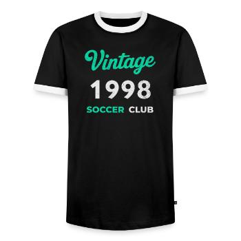 Vintage 1998 – Soccer Club Retro Birth Year - Men's Ringer Shirt - black/white - Front - AI Model Female 172 light (172cm) & AI Model Male 178 light (178cm)