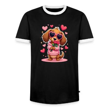 Dackel Dachshund Tekel - Männer Kontrast-T-Shirt - Schwarz/Weiß - Vorne - AI Model Female 172 light (172cm) & AI Model Male 178 light (178cm)