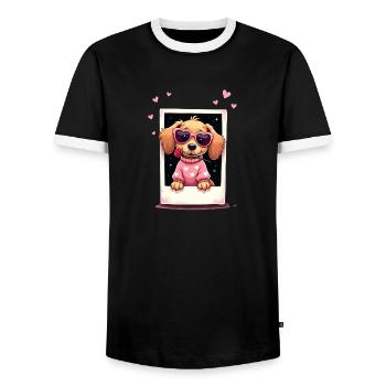 Dackel Dachshund Tekel - Männer Kontrast-T-Shirt - Schwarz/Weiß - Vorne - AI Model Female 172 light (172cm) & AI Model Male 178 light (178cm)