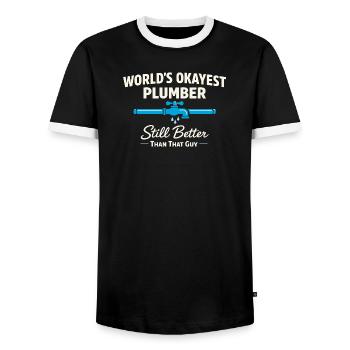 Pipe Whisperer, Plumber, Humor Gift - Men's Ringer Shirt - black/white - Front - AI Model Female 172 light (172cm) & AI Model Male 178 light (178cm)