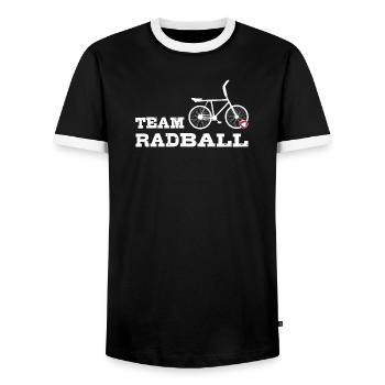 Team Cycling, Cycling Players, Indoor Cycling - Men's Ringer Shirt - black/white - Front - AI Model Female 172 light (172cm) & AI Model Male 178 light (178cm)