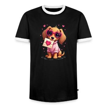 Dackel Dachshund Tekel - Männer Kontrast-T-Shirt - Schwarz/Weiß - Vorne - AI Model Female 172 light (172cm) & AI Model Male 178 light (178cm)