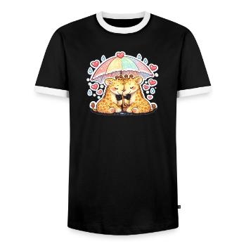 rainbow paw hug giraffe couple - Men's Ringer Shirt - black/white - Front - AI Model Female 172 light (172cm) & AI Model Male 178 light (178cm)