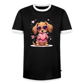 Dackel Dachshund Tekel - Männer Kontrast-T-Shirt - Schwarz/Weiß - Vorne - AI Model Female 172 light (172cm) & AI Model Male 178 light (178cm)