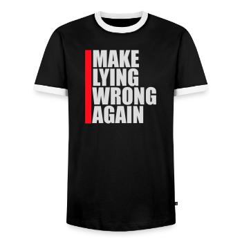 Make Lying Wrong Again Politisches Statement Shirt - Männer Kontrast-T-Shirt - Schwarz/Weiß - Vorne - AI Model Female 172 light (172cm) & AI Model Male 178 light (178cm)