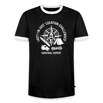 Survival Spruch Kompass Feuer - Männer Kontrast-T-Shirt - Schwarz/Weiß - Vorne - AI Model Female 172 light (172cm) & AI Model Male 178 light (178cm)