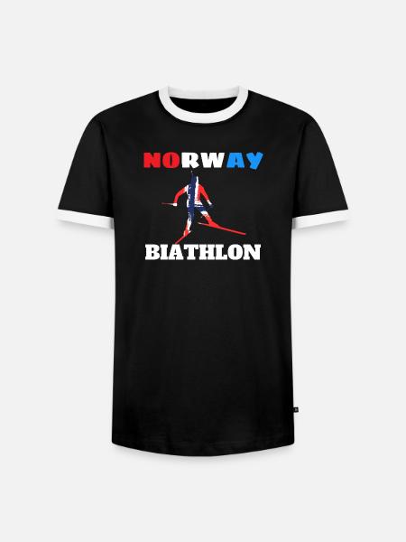 Biathleten-Silhouette mit norwegischer Flagge - Männer Kontrast-T-Shirt - Schwarz/Weiß