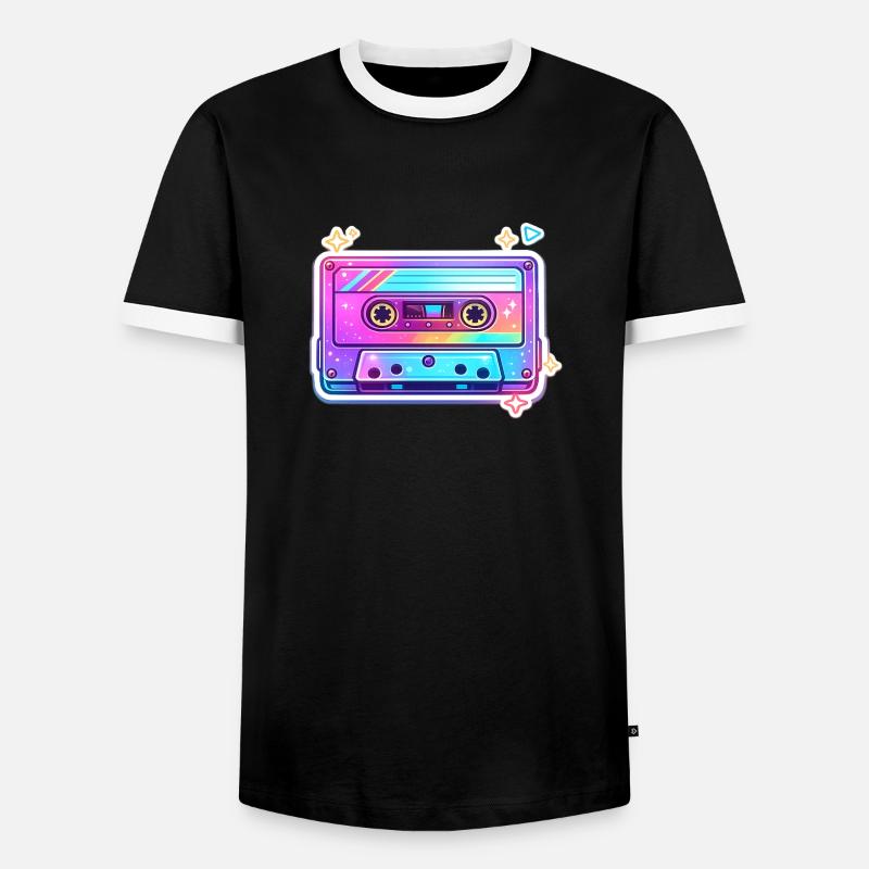 Neon Rainbow Cassette Sticker - Men's Ringer Shirt - black/white