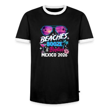 Beaches Booze Besties Mexico 2026 Girls Trip Vibe - Men's Ringer Shirt - black/white - Front - AI Model Female 172 light (172cm) & AI Model Male 178 light (178cm)