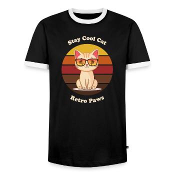 Retro Cool Cat - Men's Ringer Shirt - black/white - Front - AI Model Female 172 light (172cm) & AI Model Male 178 light (178cm)