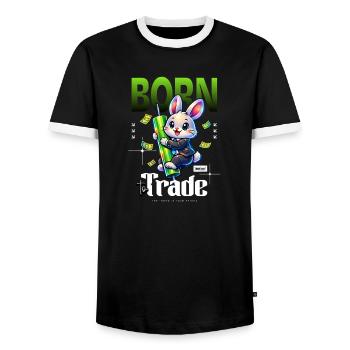 Born to Trade Rabbit Trading - Men's Ringer Shirt - black/white - Front - AI Model Female 172 light (172cm) & AI Model Male 178 light (178cm)