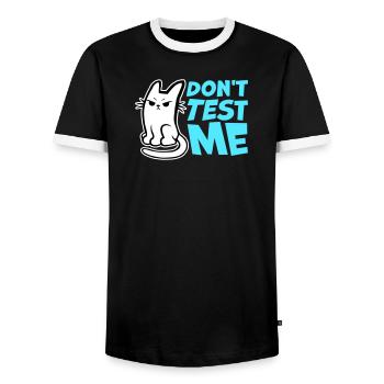 Ne me teste pas, chat coquin, citation drôle : logo - T-shirt contrasté Homme - noir/blanc - Devant - AI Model Female 172 light (172cm) & AI Model Male 178 light (178cm)