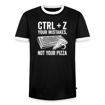 Ctrl + Z Your Mistakes Not Pizza - Men's Ringer Shirt - black/white - Front - AI Model Female 172 light (172cm) & AI Model Male 178 light (178cm)