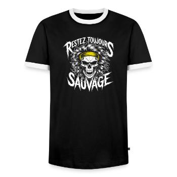 Restez Sauvage Toujours Skull - Men's Ringer Shirt - black/white - Front - AI Model Female 172 light (172cm) & AI Model Male 178 light (178cm)