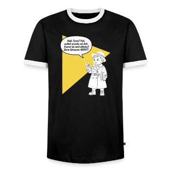 Hello aunt - pick up? Your sister is funny annoying - Men's Ringer Shirt - black/white - Front - AI Model Female 172 light (172cm) & AI Model Male 178 light (178cm)