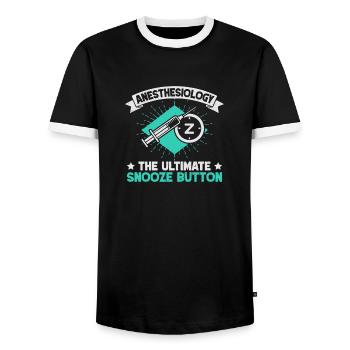 Anesthesiologist Snooze Button Anesthesia - Men's Ringer Shirt - black/white - Front - AI Model Female 172 light (172cm) & AI Model Male 178 light (178cm)