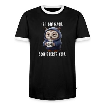 Sleepy Owl Hoodie NOPE Humor - Men's Ringer Shirt - black/white - Front - AI Model Female 172 light (172cm) & AI Model Male 178 light (178cm)