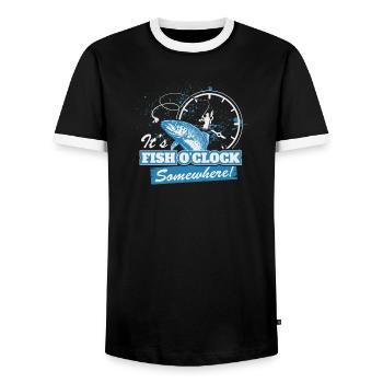 Drôle de dicto de pêche - Accro à l’humour de pêche - T-shirt contrasté Homme - noir/blanc - Devant - AI Model Female 172 light (172cm) & AI Model Male 178 light (178cm)