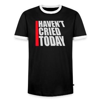 Haven't Cried Today Saying Funny Emotional Irony - Men's Ringer Shirt - black/white - Front - AI Model Female 172 light (172cm) & AI Model Male 178 light (178cm)