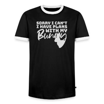 Sorry I Can't I Have Plans With My Bunny Hase Logo - Männer Kontrast-T-Shirt - Schwarz/Weiß - Vorne - AI Model Female 172 light (172cm) & AI Model Male 178 light (178cm)