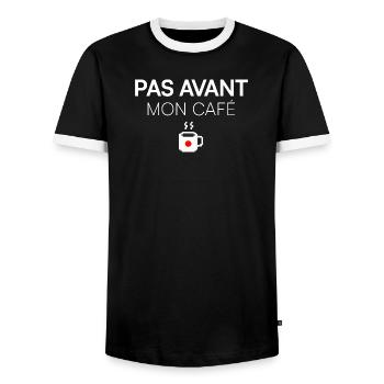 NOT BEFORE MY COFFEE. | Morning Humor - Men's Ringer Shirt - black/white - Front - AI Model Female 172 light (172cm) & AI Model Male 178 light (178cm)