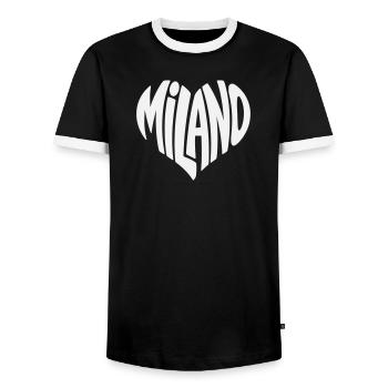 Milan Milano Typographie du cœur - T-shirt contrasté Homme - noir/blanc - Devant - AI Model Female 172 light (172cm) & AI Model Male 178 light (178cm)