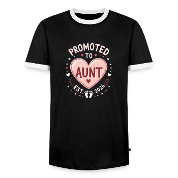Aunt 2026 Aunt 2026 Promoted to Aunt 2026 - Men's Ringer Shirt - black/white - Front - AI Model Female 172 light (172cm) & AI Model Male 178 light (178cm)