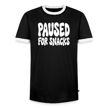 Paused For Snacks Gamer Saying Humor - Men's Ringer Shirt - black/white - Front - AI Model Female 172 light (172cm) & AI Model Male 178 light (178cm)