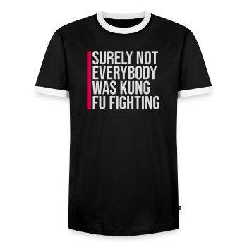Surely Not Everybody Was Kung Fu Fighting Lustig - Men's Ringer Shirt - black/white - Front - AI Model Female 172 light (172cm) & AI Model Male 178 light (178cm)