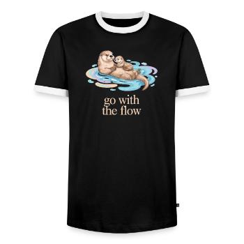 Otter Family Go with the Flow - Men's Ringer Shirt - black/white - Front - AI Model Female 172 light (172cm) & AI Model Male 178 light (178cm)