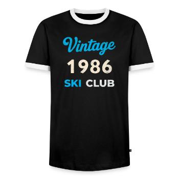 Vintage 1986 – Ski Club Retro Birth Year Gift - Men's Ringer Shirt - black/white - Front - AI Model Female 172 light (172cm) & AI Model Male 178 light (178cm)