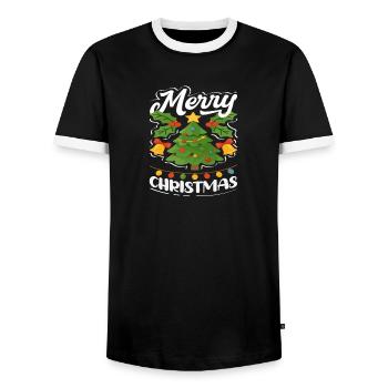 Frohe Weihnachten Tannenbaum Lichterkette - Männer Kontrast-T-Shirt - Schwarz/Weiß - Vorne - AI Model Female 172 light (172cm) & AI Model Male 178 light (178cm)