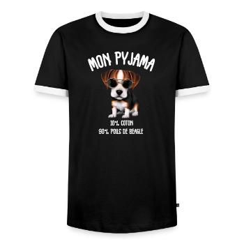 Pyjama Chien Beagle Humour - T-shirt contrasté Homme - noir/blanc - Devant - AI Model Female 172 light (172cm) & AI Model Male 178 light (178cm)