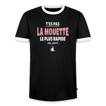 T’es pas la mouette la plus rapide du port, humour - T-shirt contrasté Homme - noir/blanc - Devant - AI Model Female 172 light (172cm) & AI Model Male 178 light (178cm)
