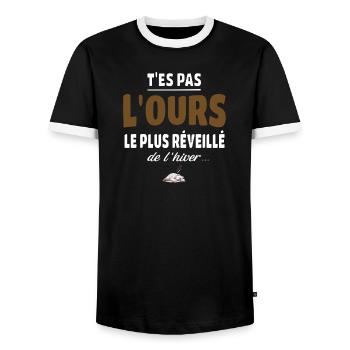 T’es pas l’ours le plus réveillé de l’hiver humour - T-shirt contrasté Homme - noir/blanc - Devant - AI Model Female 172 light (172cm) & AI Model Male 178 light (178cm)