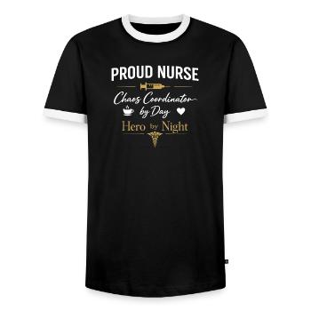 Infirmière Fière - Héros de la Nuit Motiv - T-shirt contrasté Homme - noir/blanc - Devant - AI Model Female 172 light (172cm) & AI Model Male 178 light (178cm)