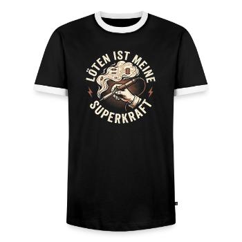 Löten Ist Meine Superkraft - DIY Bastler - Männer Kontrast-T-Shirt - Schwarz/Weiß - Vorne - AI Model Female 172 light (172cm) & AI Model Male 178 light (178cm)