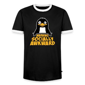 Penguin Warning Socially Awkward Funny Clumsy - Men's Ringer Shirt - black/white - Front - AI Model Female 172 light (172cm) & AI Model Male 178 light (178cm)