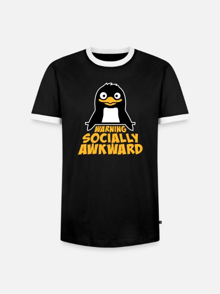 Penguin Warning Socially Awkward Funny Clumsy - Men's Ringer Shirt - black/white