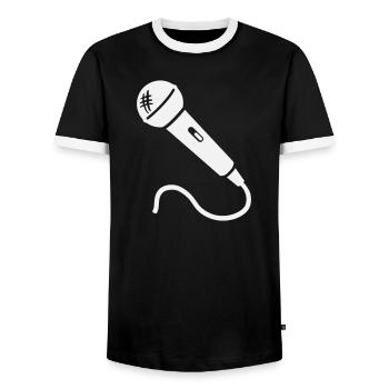 Mikrofon Karaoke Musiker Sänger Mikrophon Singen - Männer Kontrast-T-Shirt - Schwarz/Weiß - Vorne - AI Model Female 172 light (172cm) & AI Model Male 178 light (178cm)