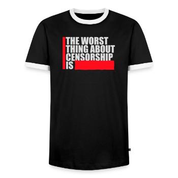 Le pire dans la censure, c’est l’ironie amusante - T-shirt contrasté Homme - noir/blanc - Devant - AI Model Female 172 light (172cm) & AI Model Male 178 light (178cm)