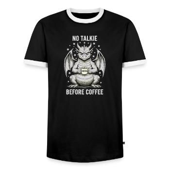 No Conversation Before Coffee Lover Dragon - Men's Ringer Shirt - black/white - Front - AI Model Female 172 light (172cm) & AI Model Male 178 light (178cm)
