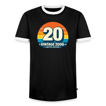 Vintage 2006 Rainbow Round - Men's Ringer Shirt - black/white - Front - AI Model Female 172 light (172cm) & AI Model Male 178 light (178cm)